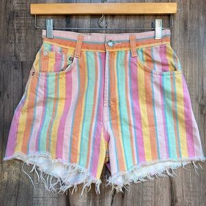 Zara Highwaist Rainbow Denim Cutoff Jean Shorts